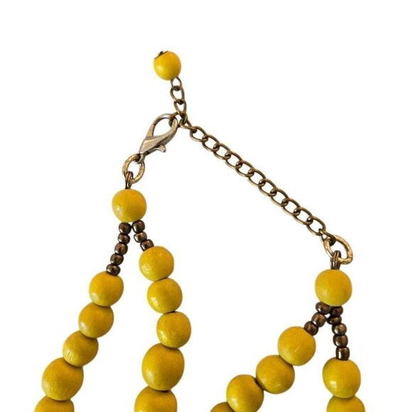 Womens Two Strand Wooden Bead Fashion Statement Necklace Yellow OS - Picture 4 of 10